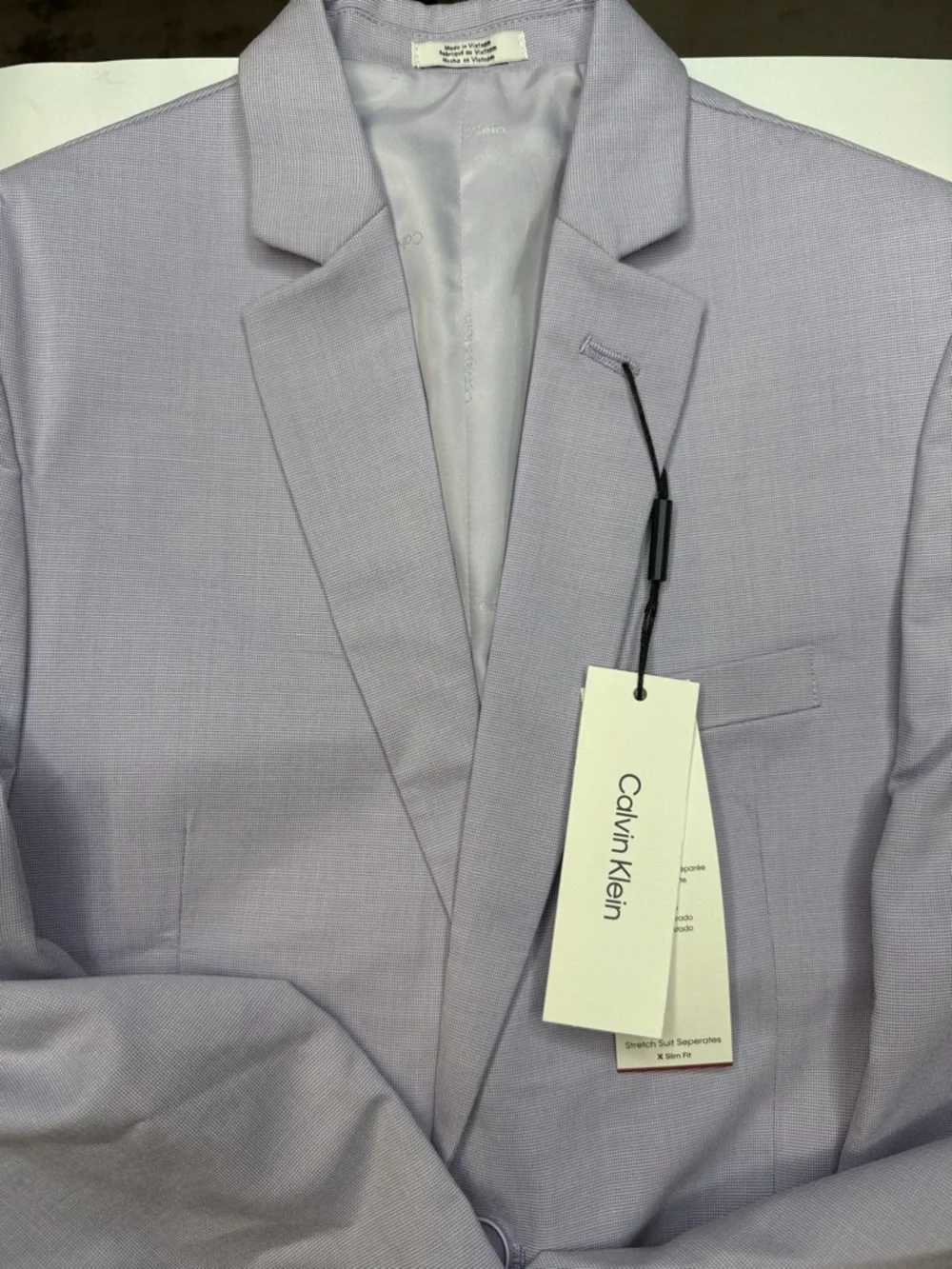 Calvin Klein Slim Fit Big Boys Stretch Tick-Weave Suit Jacket Light Purple
